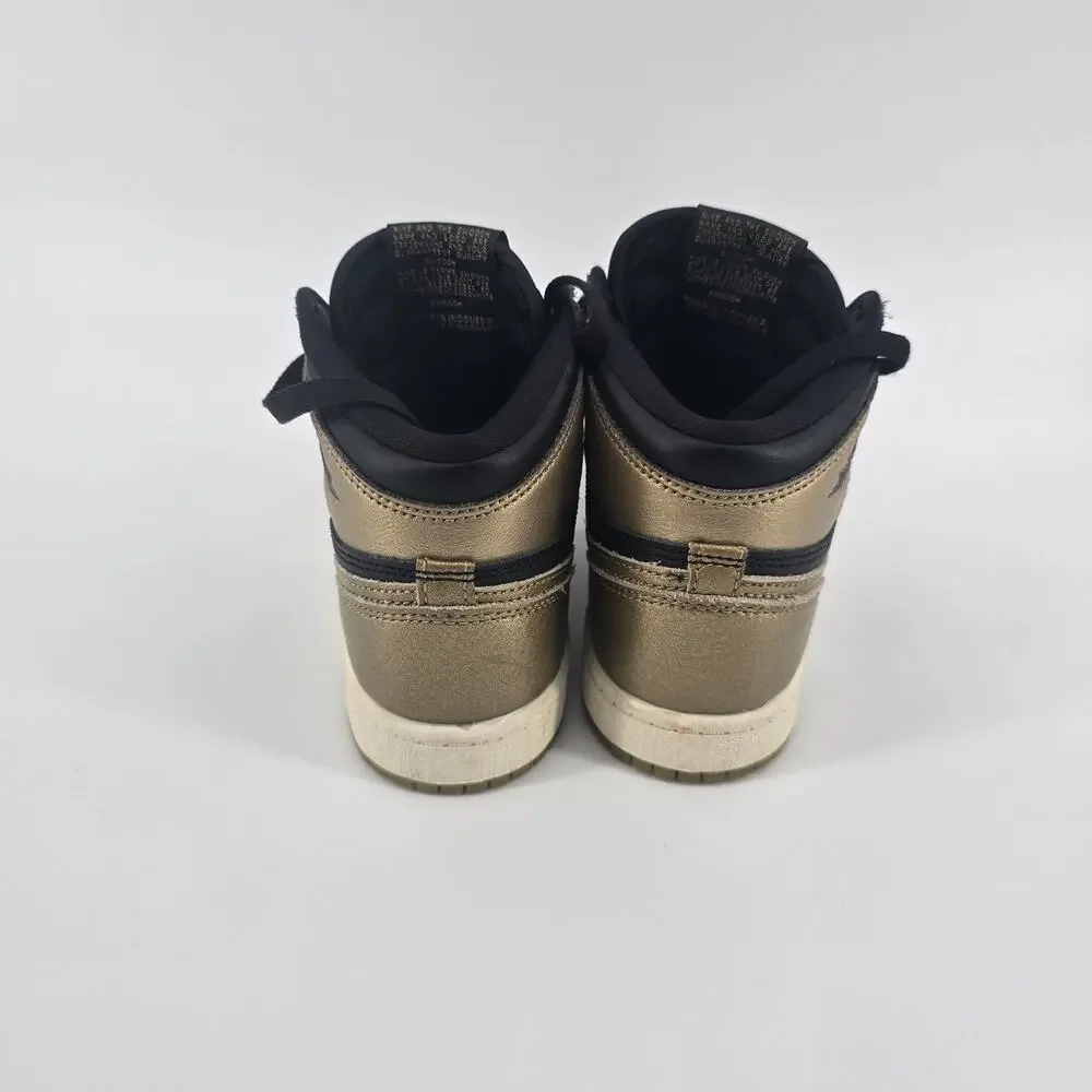 Nike Air Jordan 1 Mid Black Gold Kids Size 2Y Youth Sneakers Shoes